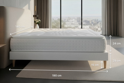 Ensemble Matelas Sommier 140x190 cm - Sommier Gris (déjà monté) - Vingt-Quatre PLUS